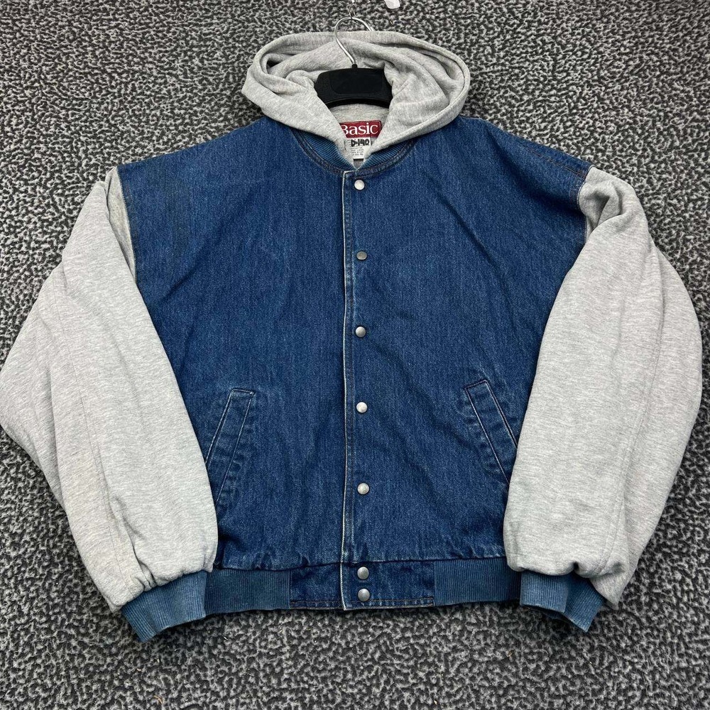 Basic Varsity Denim Jacket Women Extra Large Blue Snap Button Long Sleeve XL